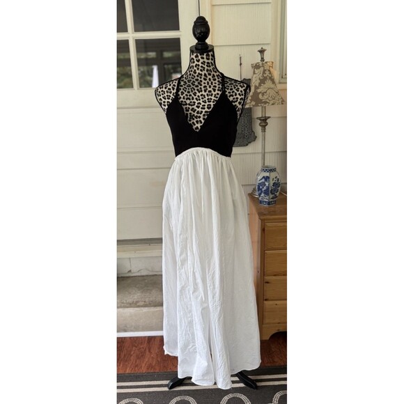 ZARA LONG Maxi DRESS Strappy TIES black White Elegant Formal Party Whimsy Fairy - Picture 1 of 16